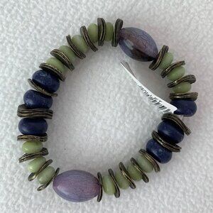 Ballet Brand Blue Green Beaded No Clasp Bracelet Stretches NWT